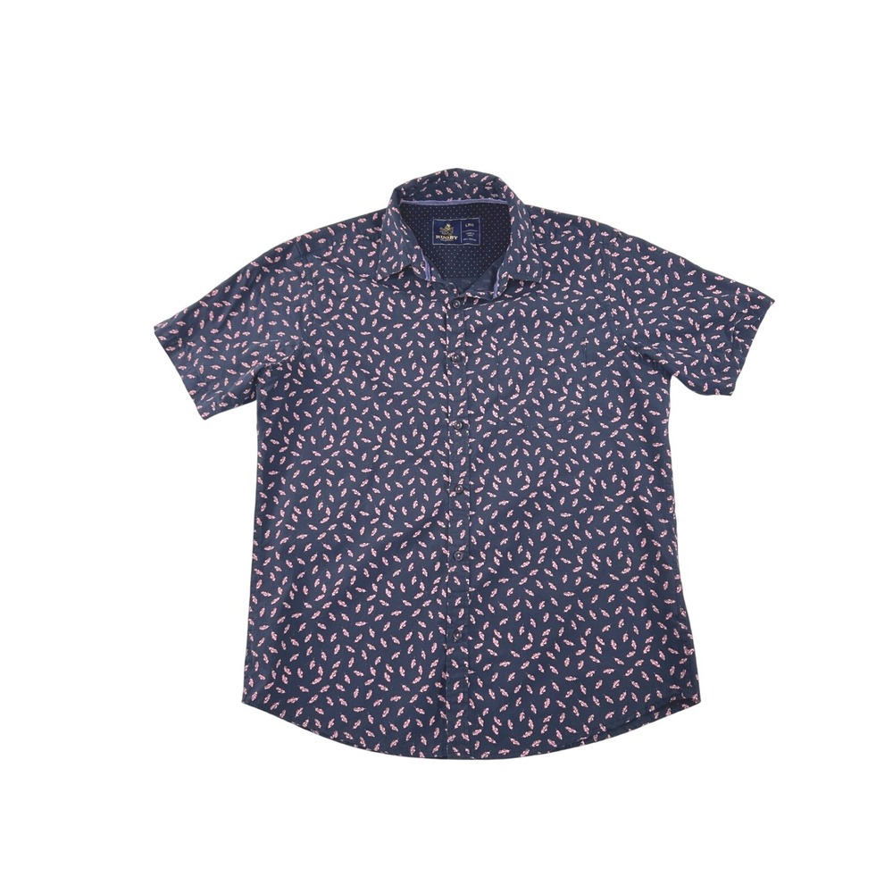 Rugby University Mens Large Blue Pink Feather Print Cotton Button Down Shirt